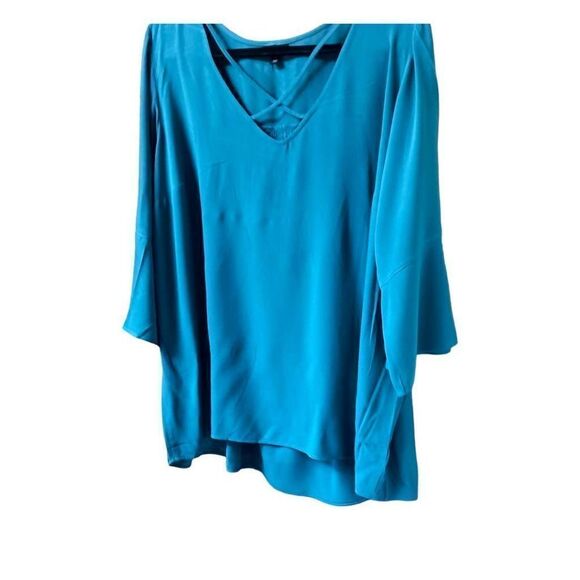 TORRID Plus Size Teal Crepe Strappy Criscross Blouse. - Picture 7 of 14